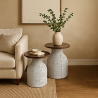 طقم طاولات خزف بأسطح خشبي