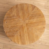 طاولة دائرية خشب ارضية - قواعد معدن اسود