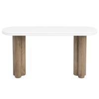 كونسول بسيط بسطح أبيض وأرجل خشبية أنيقة.