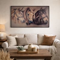 لوحة حائط - برواز خشب اسود - شكل أحصنة 2 متر في 1...