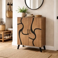 خزانة احذية بابين خشب ماليزي 5 أدوار - بيج واسود