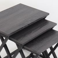 طقم 3 طاولات خدمة أسطح رمادية بقواعد معدن أسود