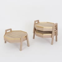 طقم طاولات خدمة ارضيه دائرية خشبي بحواف ذهبي