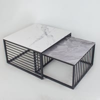 طقم طاولتين مربعه بسطح رخام وقواعد حديد