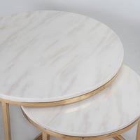 طقم طاولتين دائري بسطح رخام وقواعد ستيل