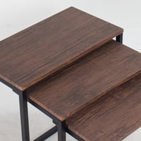 طقم 3 طاولات خدمة قواعد حديد أسود - سطح خشبي داكن