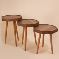 طقم 3 طاولات خدمة خشبية - لون بني