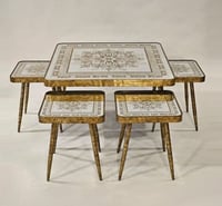 طقم طاولات 1+4 قواعد معدن سطح زجاج مرايا