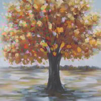 لوحة حائط عصرية كانفس - شجرة بأوراق برتقالية