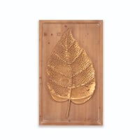 لوحة جدارية بشكل ورقة من المعدن بإطار خشبي (91سم ف...