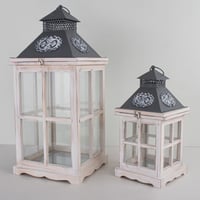 طقم فانوس خشبي مغتق - ابيض