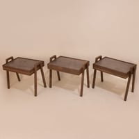 طقم طاولات خدمة خشب بني - سطح رخامي مستطيل