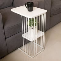 طاوله خدمة مفرد ابيض (قواعد حديد بسطح خشبي )