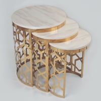 طاولات خدمة 3 قطع ستيل ذهبي اللون بسطح رخام