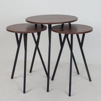 طقم طاولات خدمة دائري ( سطح خشبي - قواعد حديد )