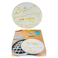 صينية بسبوسة دائري رخامي ابيض مع ذهبي