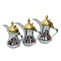 طقم دلة العساف البغدادية استانلس استيل غطاء ذهبي 3...