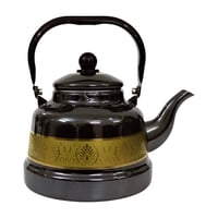 ابريق شاي غضار مطلي اسود حزام ذهبي 1.1 لتر