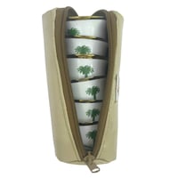 جراب 6 فناجيل قماش pvc الماني مبطن لون بيج