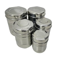 طقم علب سكر و شاي وبهارات استيل مضلع 5 حبة