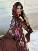 عباية الحرير بالورود بني