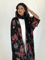 عباية الحرير بالورود اسود ٢