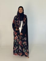 عباية الحرير بالورود كحلي