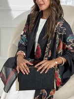 عباية حرير الورود اسود١