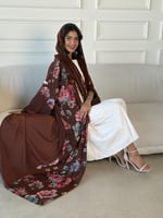 عباية الحرير بالورود بني