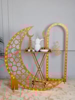 طاولة ضيافة + ديكورين رمضان مضيئة+ هلالين رمضانية