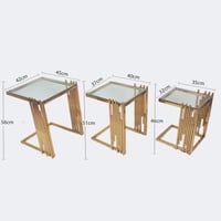 طاولات خدمة 3 قطع ستيل ذهبي اللون بسطح زجاج