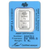 سبيكة بلاديوم بامب عيار 999.5 بوزن 5 غرام