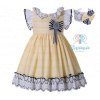 فستان الفخامة مع فيونكة بشريط مخطط على الصدر مع اك...