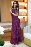 فستان طويل اوف شولدر برغندي قماش دانتيل