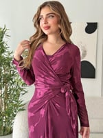 فستان سهرة طويل قماش شيفون استرتش بريطة بالخصر