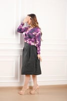 طقم نسائي قطعتين بلوزه مشجر حرير ع زم وتوره بف اسو...