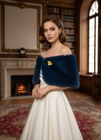 جاكيت فرو أزرق ملكي قصير ببروش ذهبي فاخر