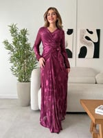 فستان سهرة طويل قماش شيفون استرتش بريطة بالخصر