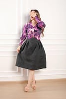 طقم نسائي قطعتين بلوزه مشجر حرير ع زم وتوره بف اسو...