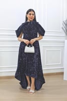 فستان سهرة ترتر لمعة على فرو من الاكتاف مطرز في ال...