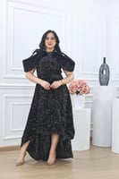 فستان سهرة ترتر لمعة على فرو من الاكتاف مطرز في ال...