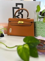 khaki Bag brown| ميني كايلي (جملي) بحديده ذهبيه با...