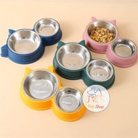 صحن طعام للقطط مزدوج على شكل قطة متعدد الالوان