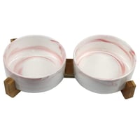 صحن طعام مزدوج عدد اثنين بقاعدة خشب