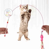 صنارة سلكية لعبة تفاعلية للقطط مع ريش ودمى متدلية
