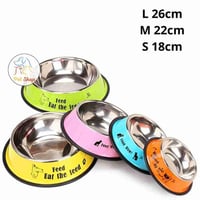 صحن طعام ستيل للقطط والكلاب برسومات والوان جذابة م...