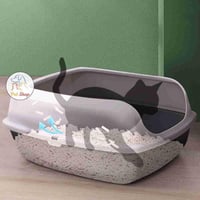 صندوق رمل للقطط بتصميم عالي الحواف لمنع الفوضى مع...