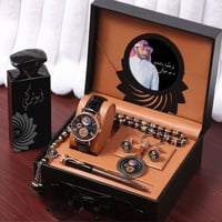 طقم ساعة رجالي جلد بالاسم والصورة