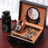 طقم ساعة رجالي جلد بالاسم والصورة