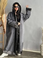 فروة جلد الغزال نسائية - فرو داخلي بني وأسود - صنا...